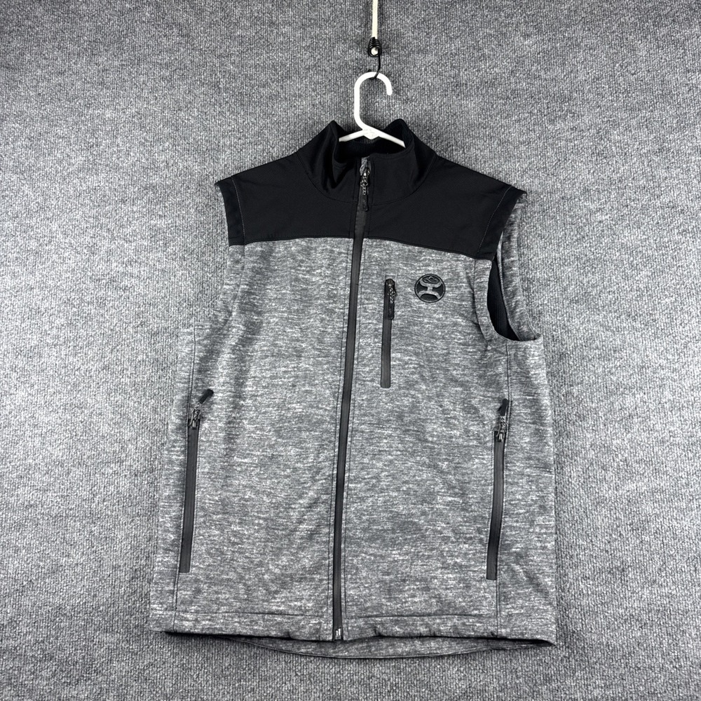 Hooey Vest Mens M Gray Softshell Fleece Full Zip Hiking Pockets Sleeveless